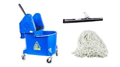 Mop bucket and mop. Vesco is an automotive janitorial supplies distributor in Michigan, Ohio and Pennsylvania
